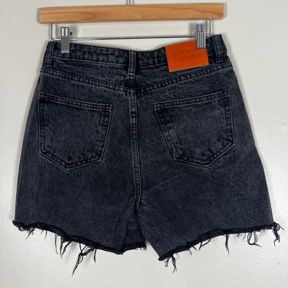 Princess Polly Shorts Womens 4 Washed Black Jean High Rise Distressed Button Fly - Picture 3 of 5
